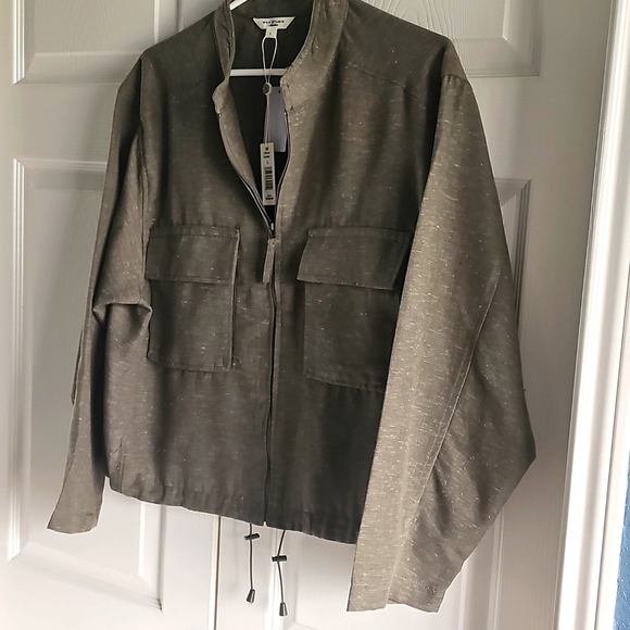 NWT Max Studio Space Dye Light Drawstring Crop Utility Jacket Olive Large - Picture 4 of 14